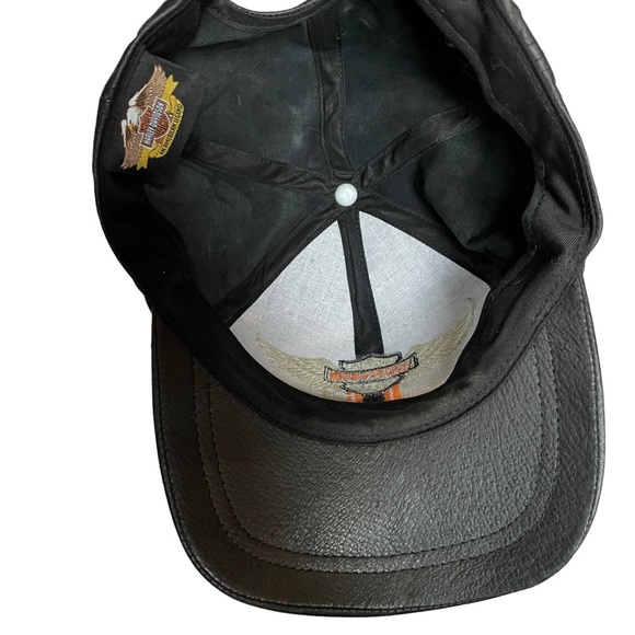 Vintage Genuine Leather Harley Davidson Strap-back  Motorcycle Riding Hat Cap - Picture 15 of 16